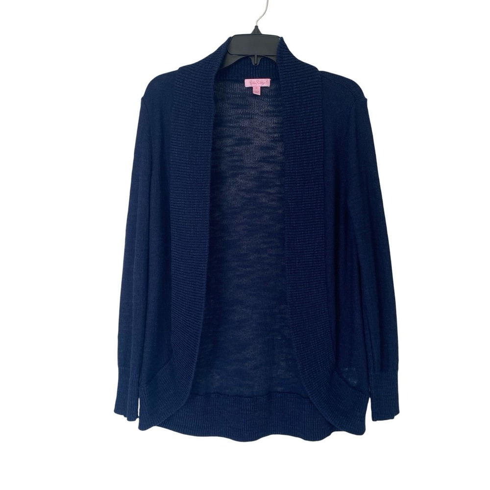 Lilly Pulitzer Women's Sz M Navy Blue Open‎ Front Cardigan Sweater Lightweight